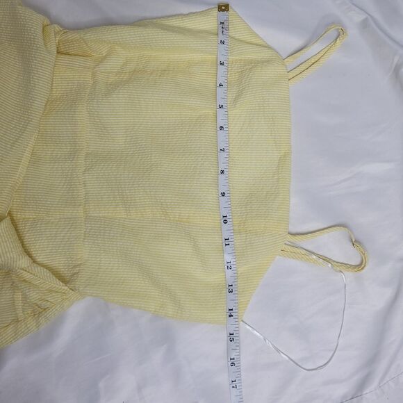 EMORY PARK dress yellow stripe seersucker spaghetti strap wrap mini S‎ - Picture 11 of 13